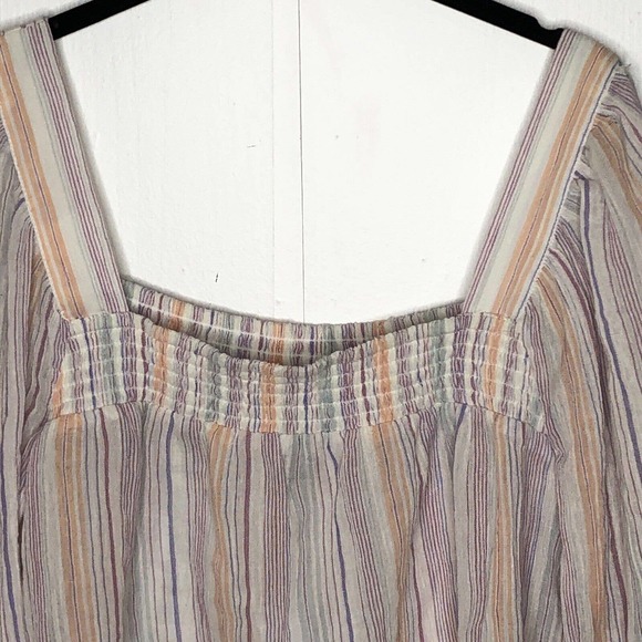 NWT BCBGeneration Womens Striped Smocked Top Shirt Sz Large Square‎ Neck Peasant - Picture 8 of 11